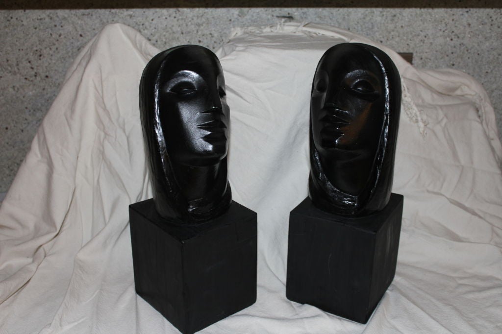 Great pair of Cubist plaster busts by reknown artist Rima 3