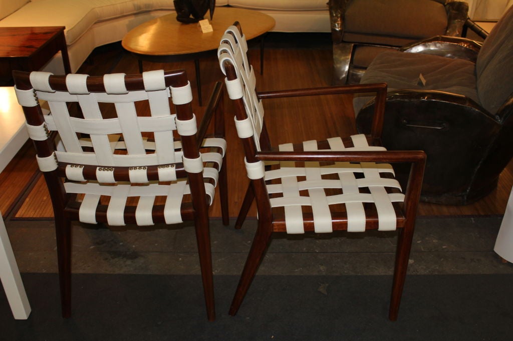 Great pr mid century chairs re-done leather strapping Gibbings