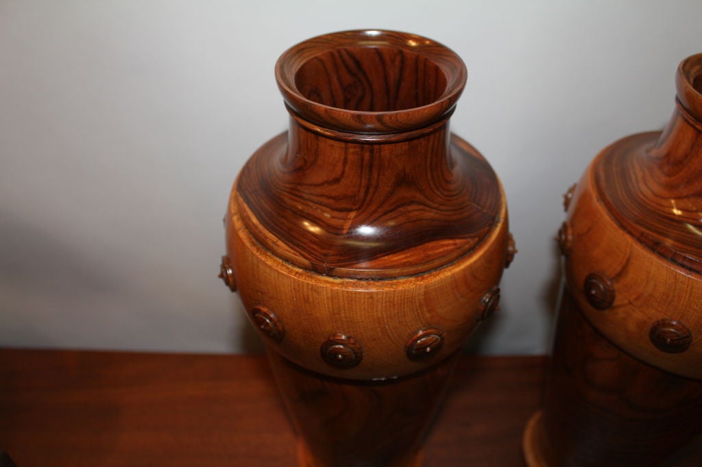 Unusual Brazilian 19600's exotic hand turned carved wood vases at 1stDibs