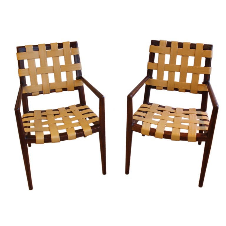 Great  mid century chairs w/ leather strapping Robsjohn Gibbings
