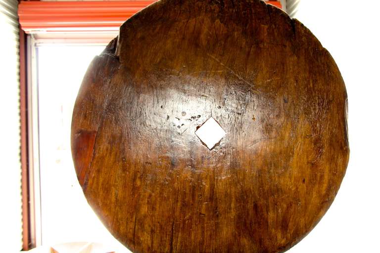 Large Asian Antique Mounted Wooden Wheel 1