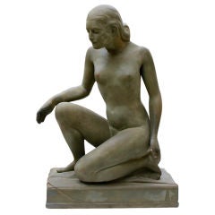 Wonderful WPA plaster kneeling nude woman estate of Paul Rudin