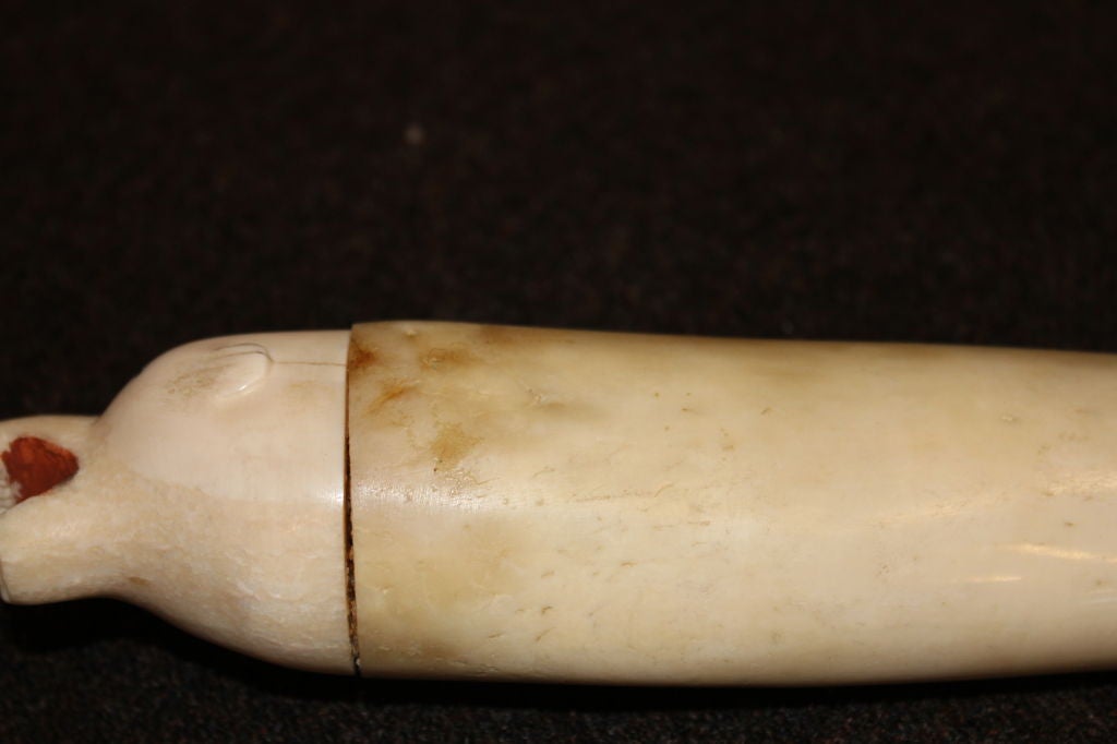 20th Century Inuit Native American Eskimo fossilized walrus Oosik carving