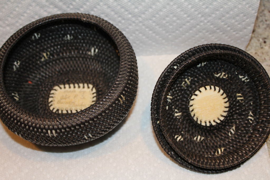 American Rare Inupiaq Baleen basket w/ carved bone top by Abe Simmonds