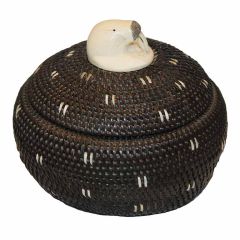 Used Rare Inupiaq Baleen basket w/ carved bone top by Abe Simmonds