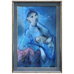 1959 o/c by Michelle Michaux titled "The man with the Cat"