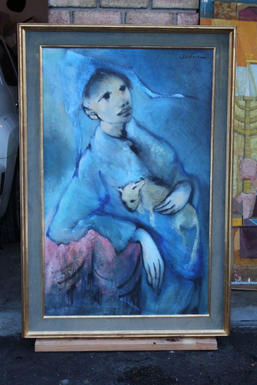 A truly wonderful oil on canvas in a great real gilt frame with velvet liner dated 1959 by Michelle Michaux. It is titled 
