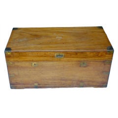 Antique Chinese camphor wood chest with great labels & hardware