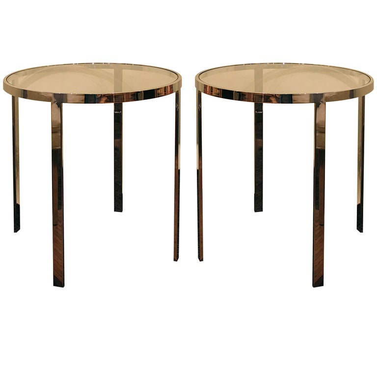 Nice pair of Pace Collection round tables with new glass