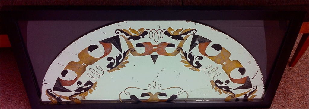 Framed piece of reverse etched glass designed by Max Ingrand