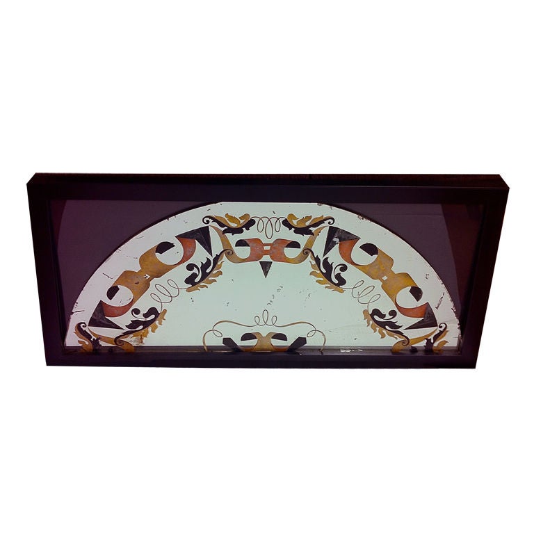 Framed piece of reverse etched glass designed by Max Ingrand