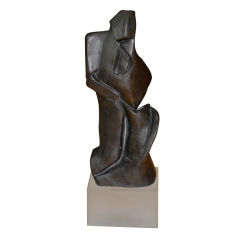 1970's cubist  sculpture of a couple mounted on acrylic