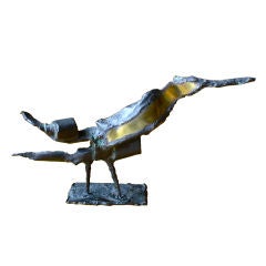 Silas Seandel brutalist mixed metal bird sculpture
