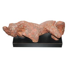 1960
s abstract cubist terra cotta sculpture mounted black base