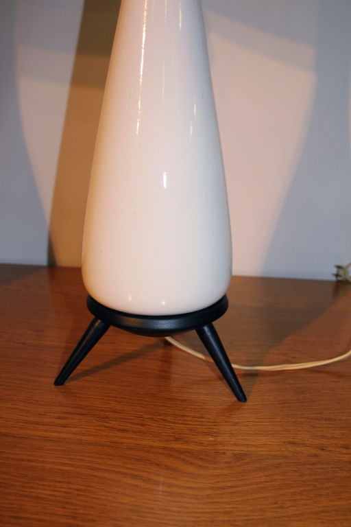Nice pair of white porcelain and wood tripod base lamps