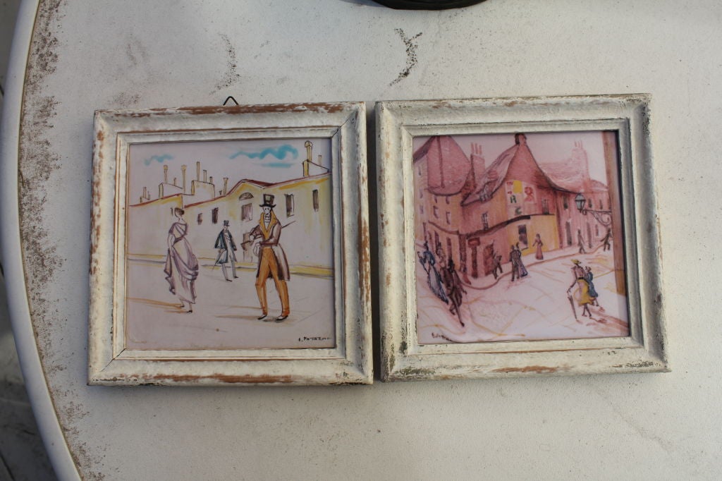 Pr of terra cotta hand painted tiles Professor Eugenio Pattarino