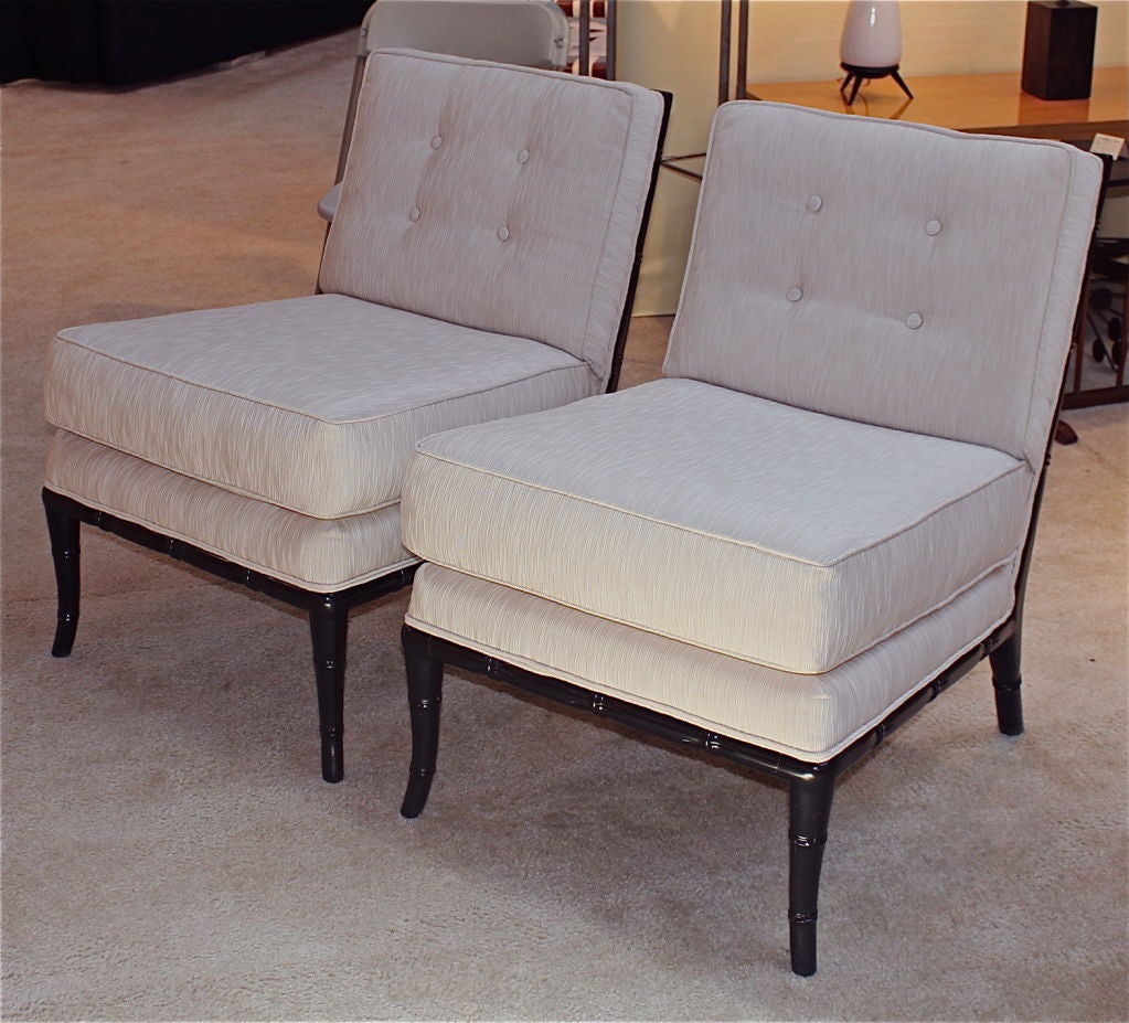 Pair of T.H. Robsjohn Gibbings Faux Bamboo lounge chairs