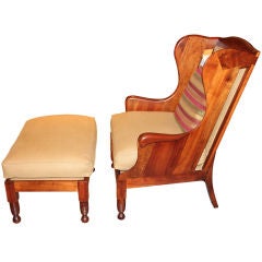 Hand crafted wing back chair and ottoman