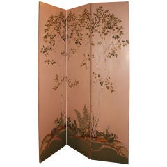 Beautiful hand painted wood 3 panel screen