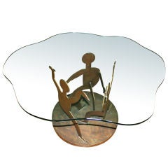 Whimsical Figural base glass top amorphic coffee table
