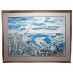 Micro-calligraphic lithograph noted Israeli artist Leon Azoulay