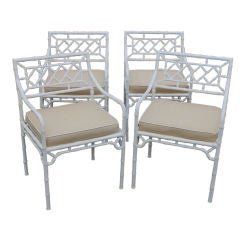 4 faux bamboo regency style chairs in white paint