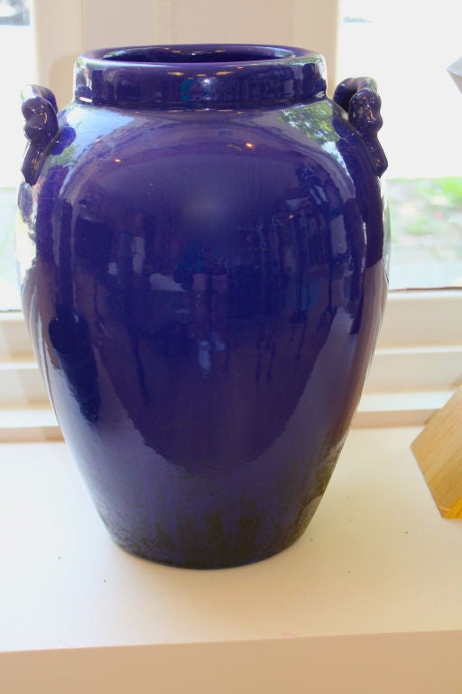 Chinese stoneware handled blue vase with great surface