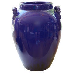 Chinese stoneware handled blue vase with great surface Chinese stoneware handled blue vase with great surface