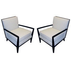 Pair of T.H. Robsjohn Gibbings lounge chairs in Maharam Wool