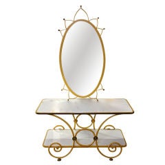 French painted iron and milk glass console and mirror