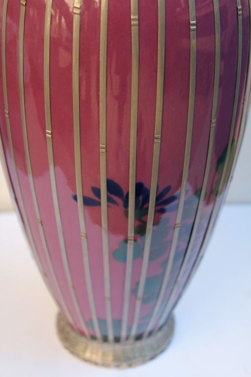 Japanese silver plate overlay basket weave pottery vase 2