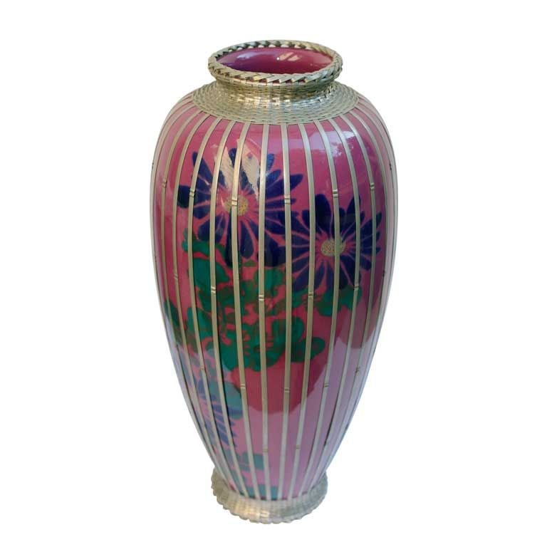 Beautiful Textured and Glazed Pottery Vase Monogrammed GP For Sale at