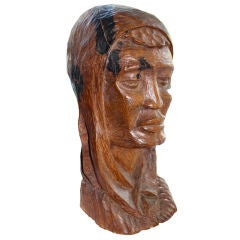 Buste en bois exotique sculpté à la main d'un homme noir signé Simeon