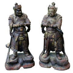 Antique Early Asian carved painted wood figures