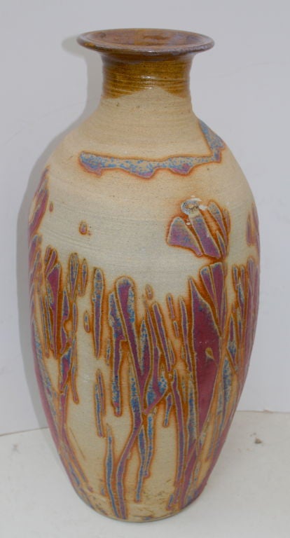 A very large scale and hand thrown glazed terra cotta or stoneware vessel by Geoffrey Borr of Chilmark Pottery which is based on Martha's Vineyard. A very nice and sculptural piece of pottery. Signed G. Borr on the base.