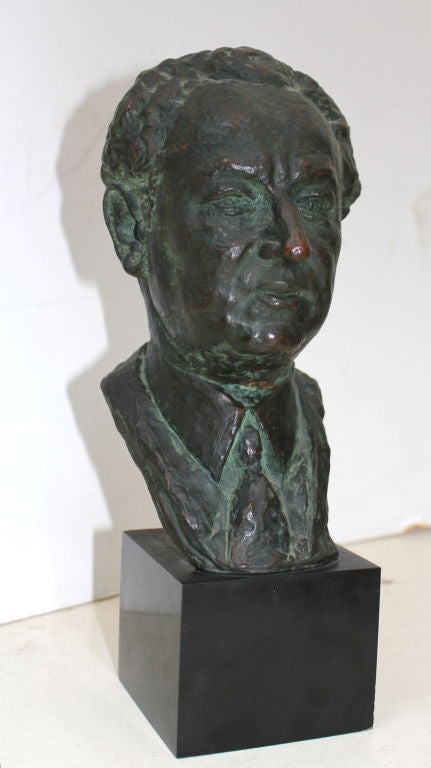 A nice bronze bust by the French artist Serge Yourievitch (1876-1969) which is likely of the czech conductor Josef Stransky. We have dated the work to 20-30's as Stransky died in 1936. A plaster bust was sold in 1996 by this artist that looks to be