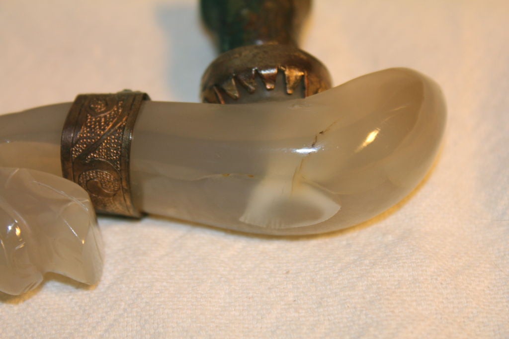 Metal Chinese carved agate belt hook