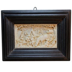 Antique Continental bone carving of a scene w/soldiers in a frame
