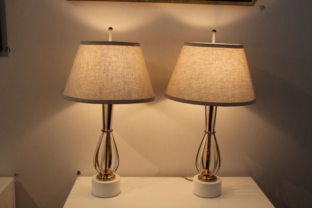 Brass and white painted lamps