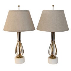 Brass and white painted lamps