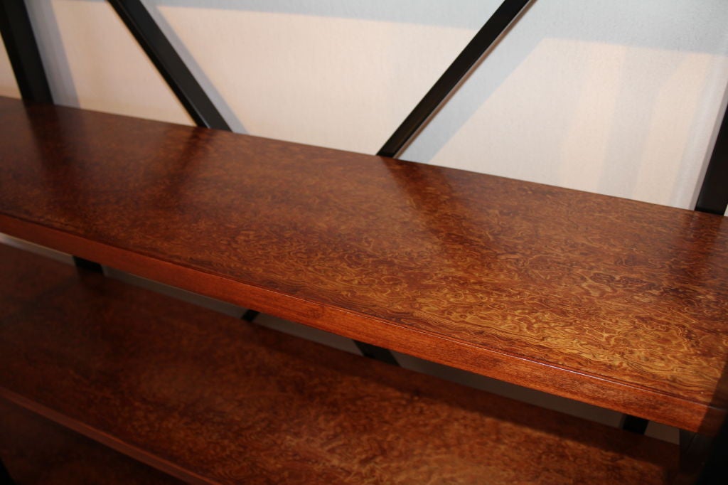 20th Century Burl and ebonized etagere shelving
