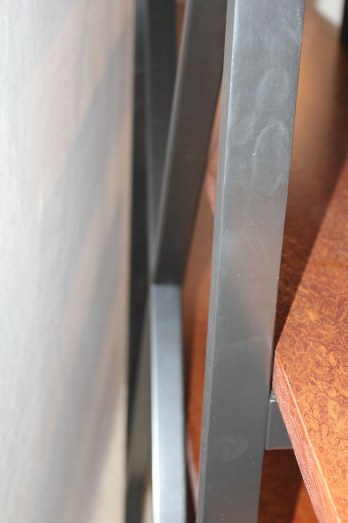 Burl and ebonized etagere shelving 1