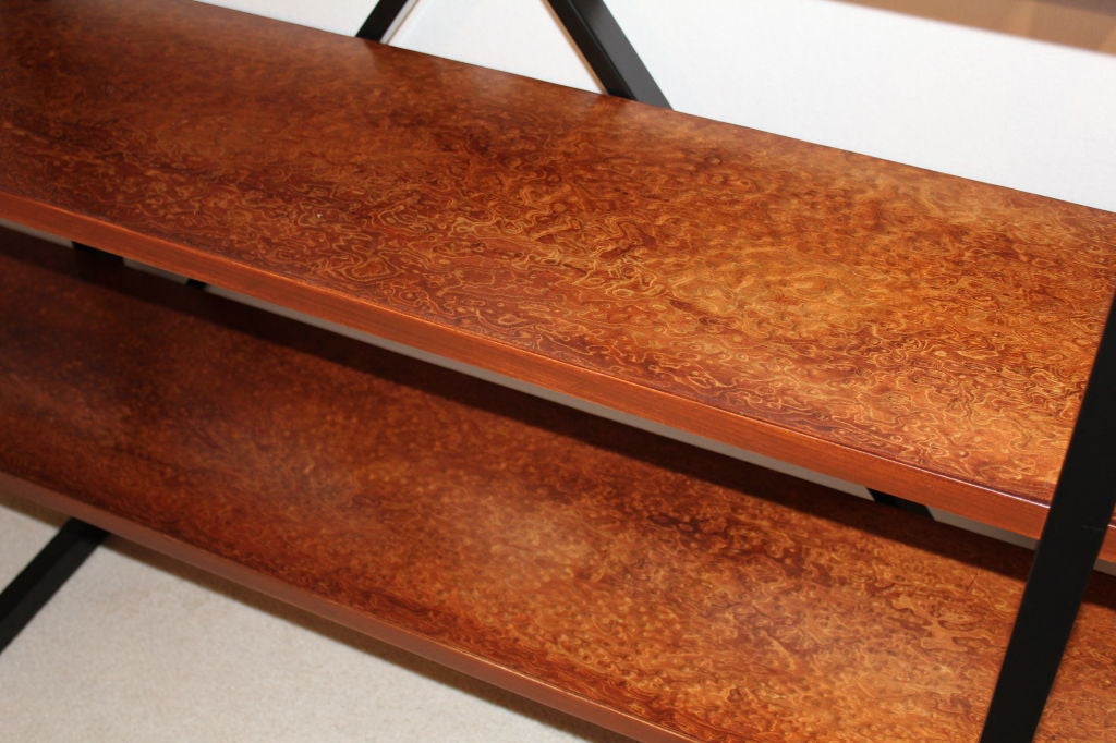 Burl and ebonized etagere shelving 4