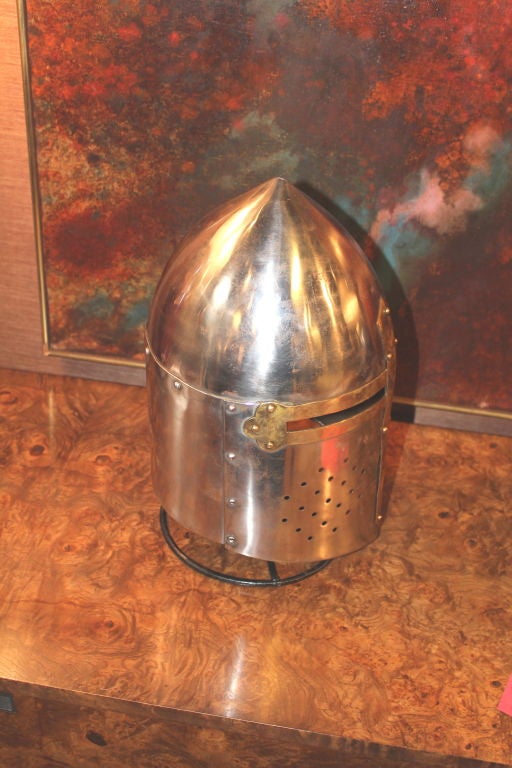 Mid-20th Century Middle age movie prop steel and brass helmet
