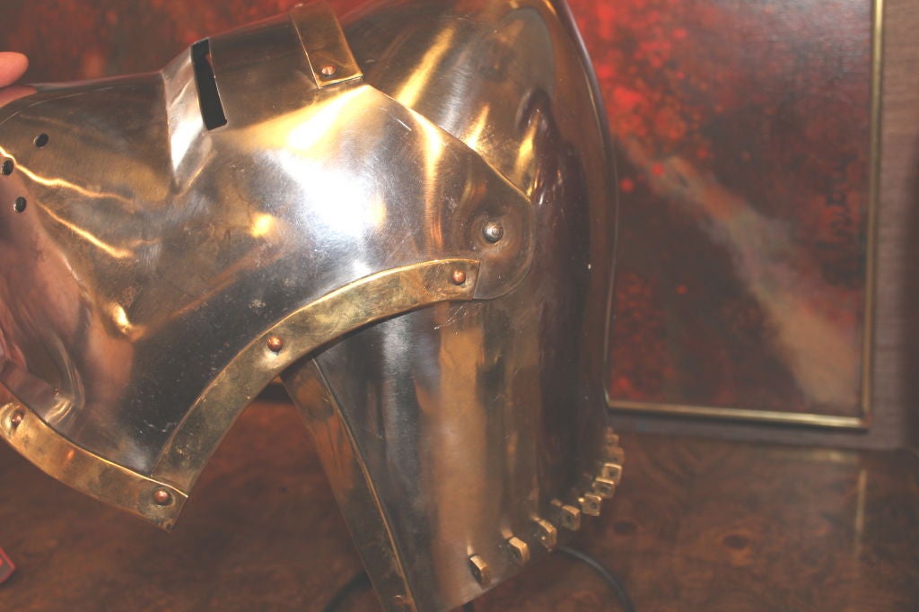 Medieval movie prop helmet steel and brass with copper accents 1