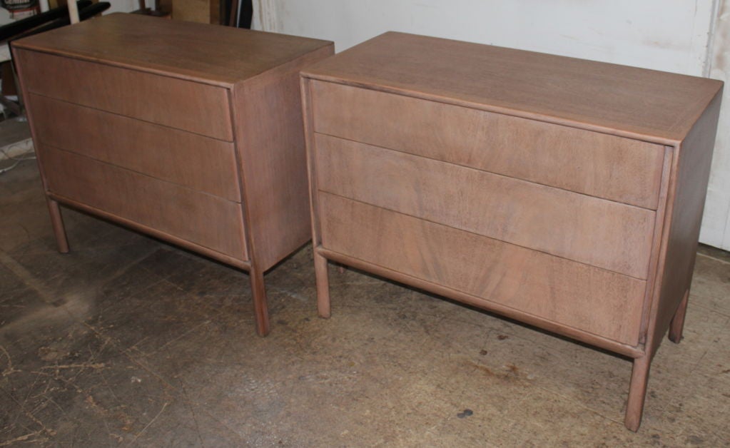 Mid-20th Century Pair of whitewashed natural mahogany chests retailed John Stuart