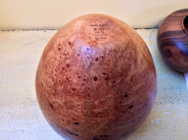 20th Century Beautiful Turned Maple Burl Vessel Signed Tom Post