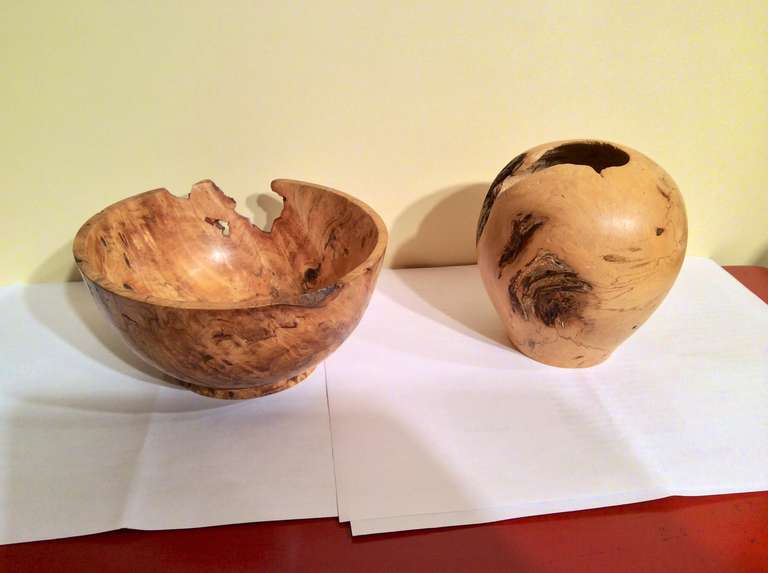 Folk Art Two Beautiful American Craftsman Turned Bowls, Signed