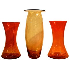 3 pretty piece of mid century hand blown glass