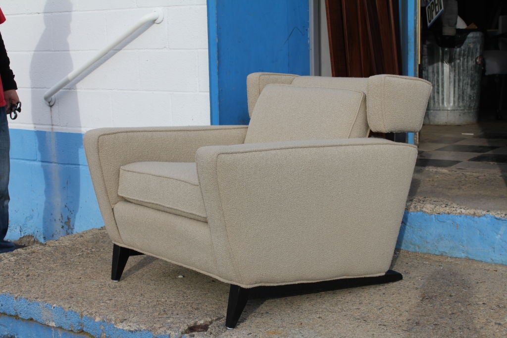 American Pair of unusual mid century wing chairs on sleigh legs